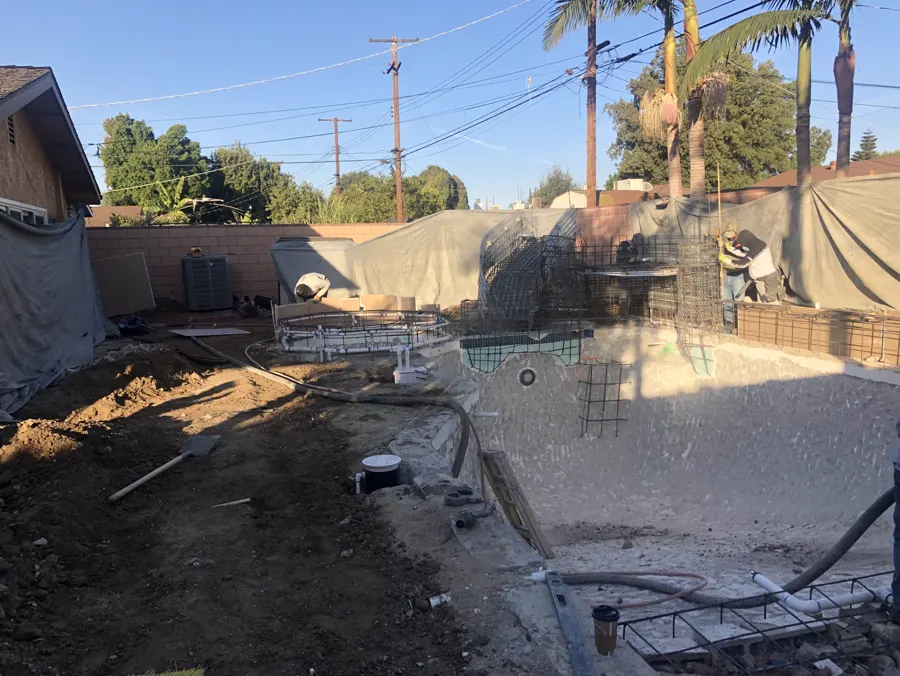 A pool and deck mid-build, with formwork and steel